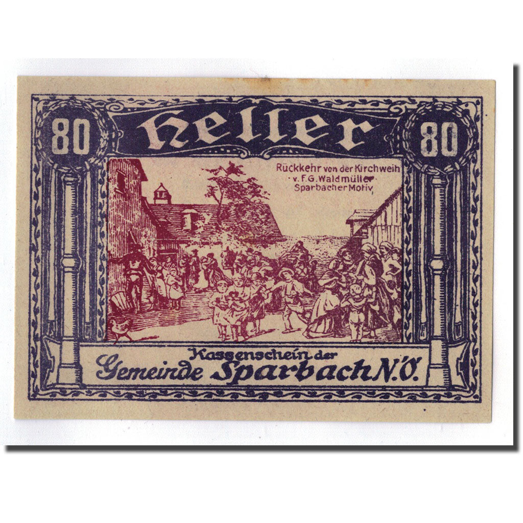 Geldschein, Österreich, Sparbach N'.O, 80 Heller, paysage 1, UNZ-