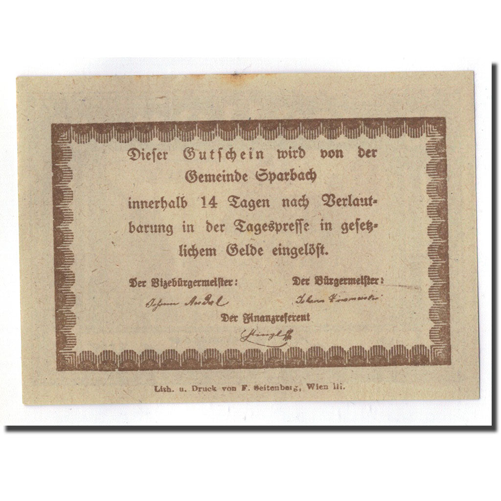 Geldschein, Österreich, Sparbach N'.O, 80 Heller, paysage 1, UNZ-