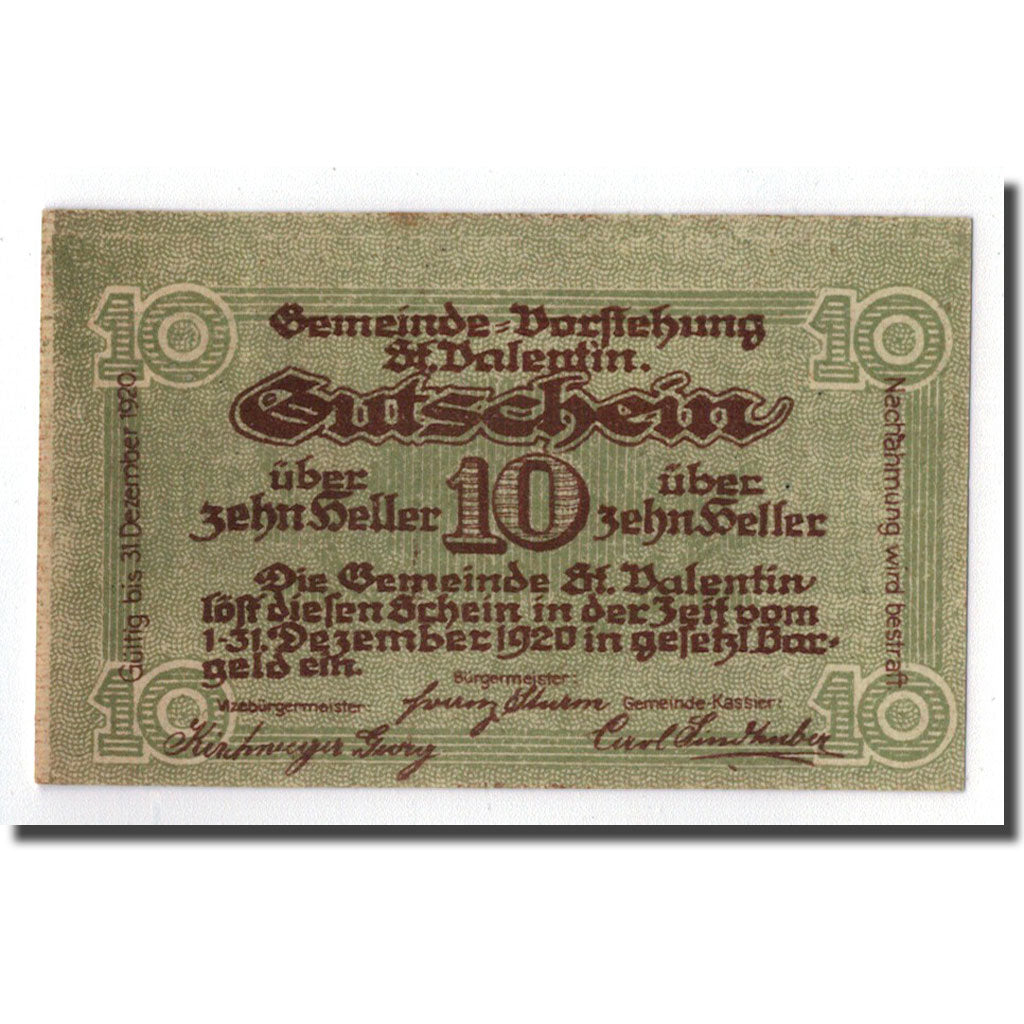 Geldschein, Österreich, St Valentin, 10 Heller, paysage, 1920, 1920-02-14