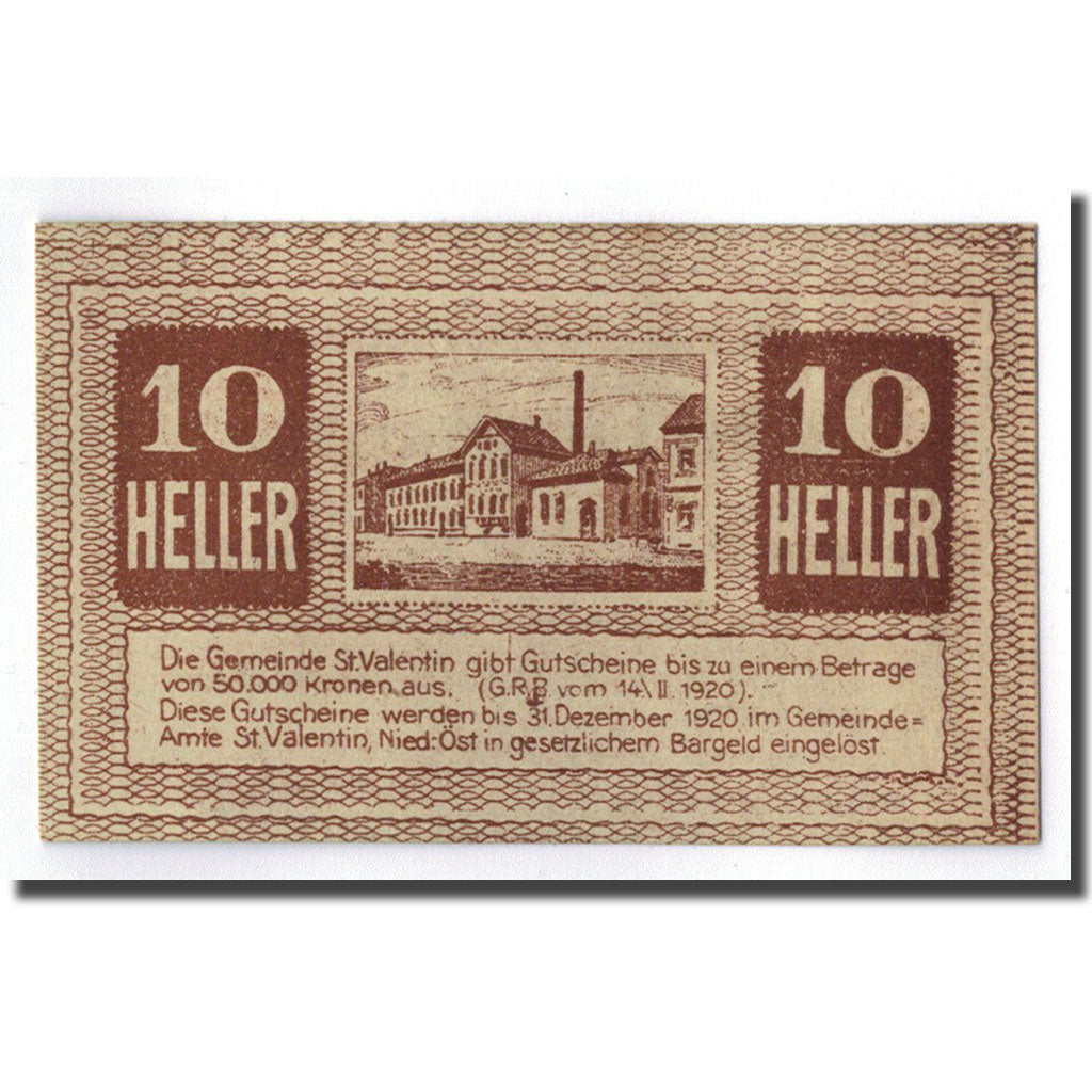 Geldschein, Österreich, St Valentin, 10 Heller, paysage, 1920, 1920-02-14