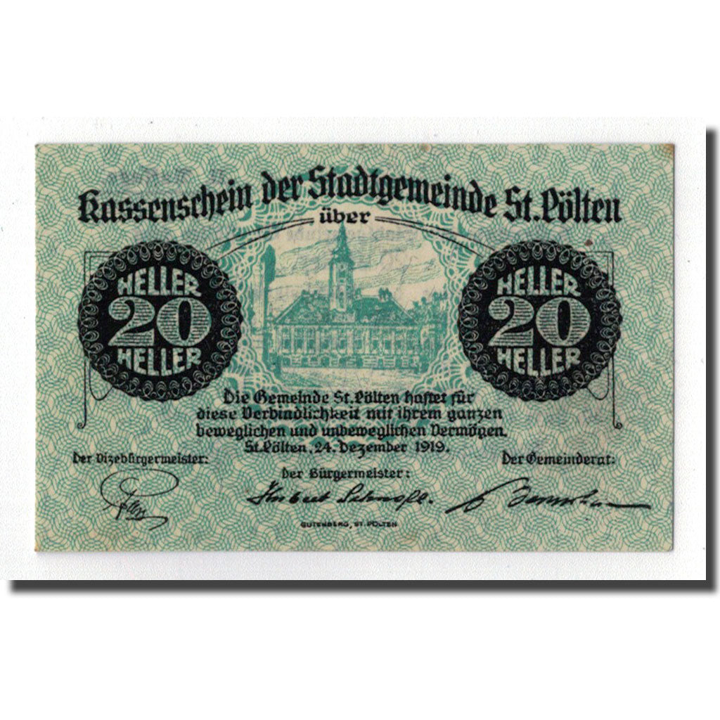Geldschein, Österreich, St Pölten, 20 Heller, Eglise, 1919, 1919-12-24, UNZ-