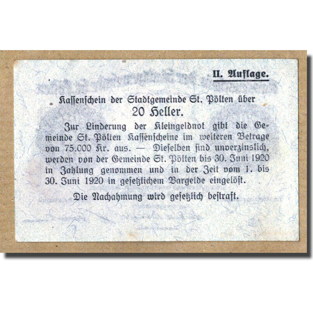 Geldschein, Österreich, St Pölten, 20 Heller, Eglise, 1919, 1919-12-24, UNZ-
