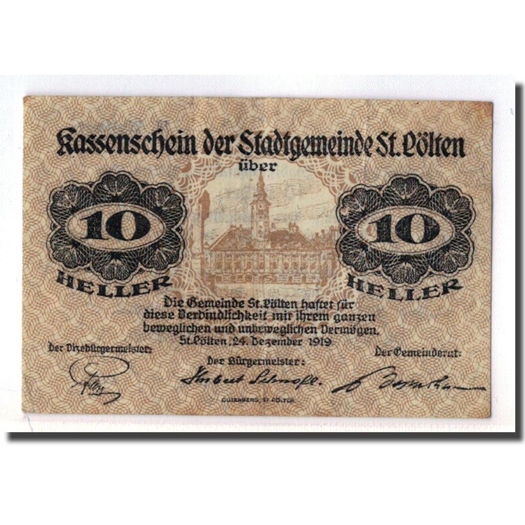 Geldschein, Österreich, St Pölten, 10 Heller, Eglise, 1919, 1919-12-24, UNZ-