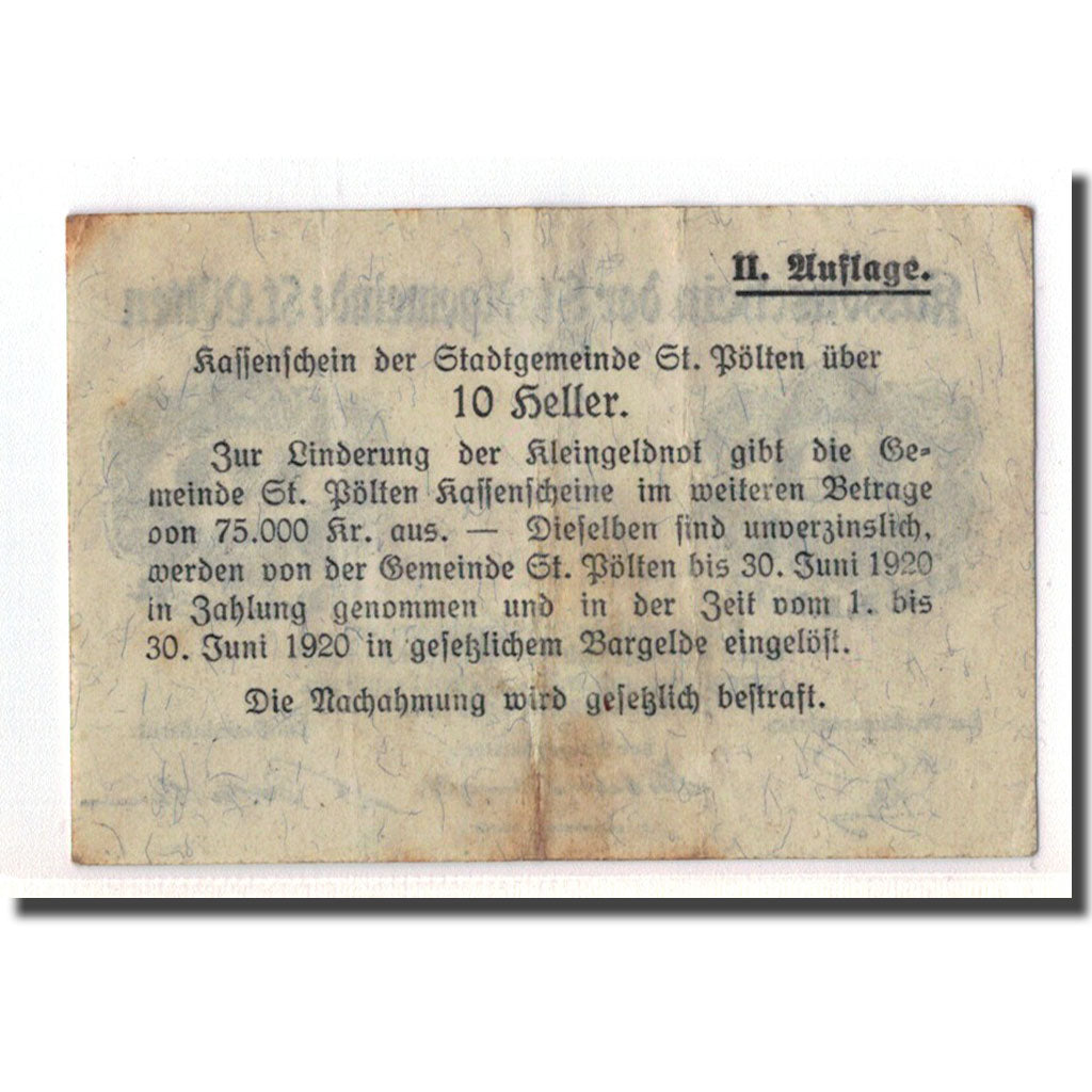 Geldschein, Österreich, St Pölten, 10 Heller, Eglise, 1919, 1919-12-24, UNZ-