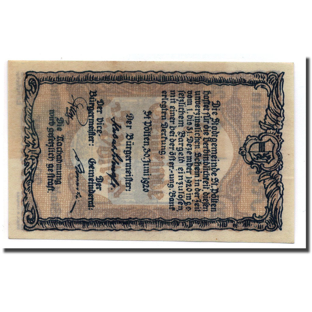 Banknote, Austria, St Pölten, 20 Heller, place, 1920, 1920-06-30, UNC(63)