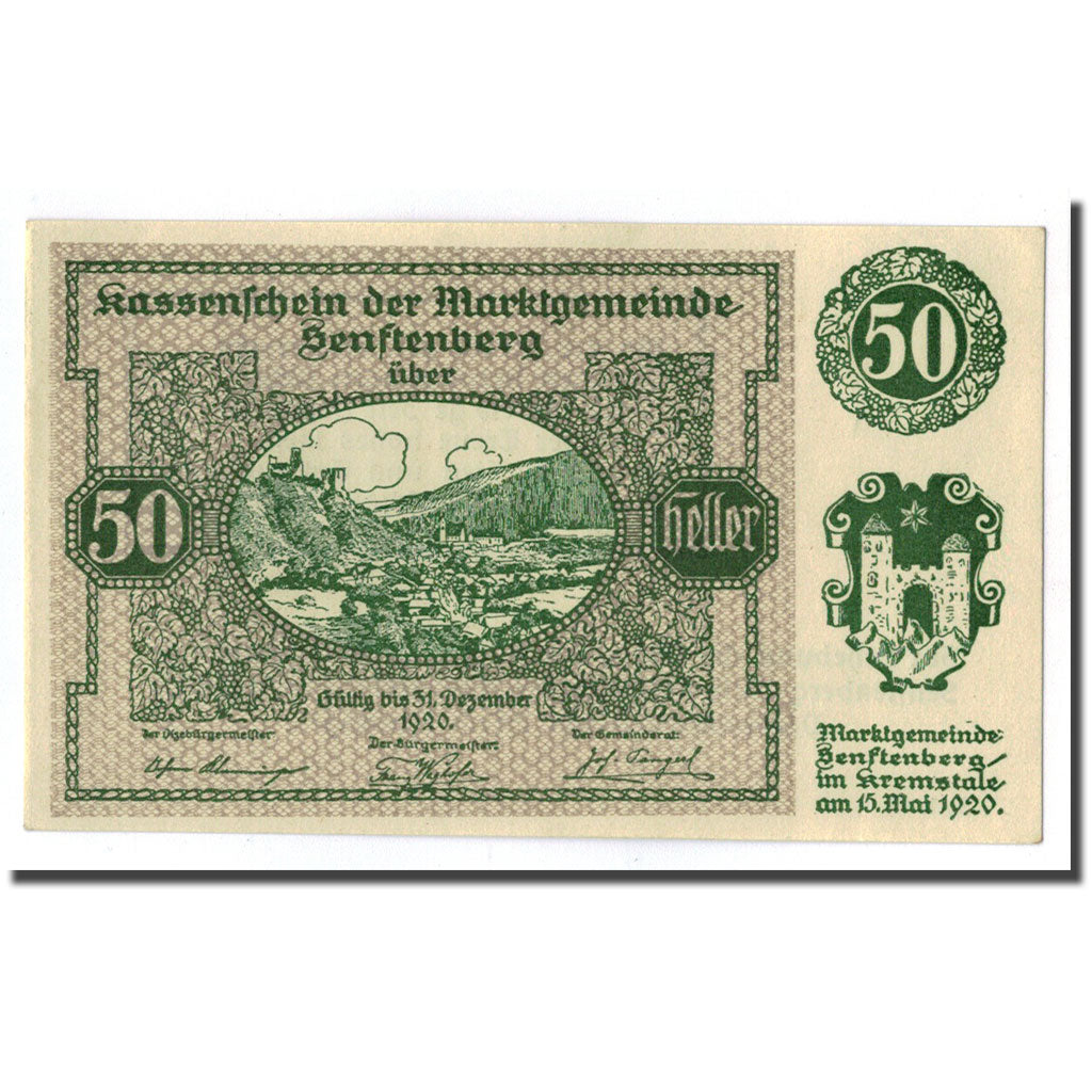 Geldschein, Österreich, Senftenberg, 50 Heller, paysage, 1920, 1920-05-15