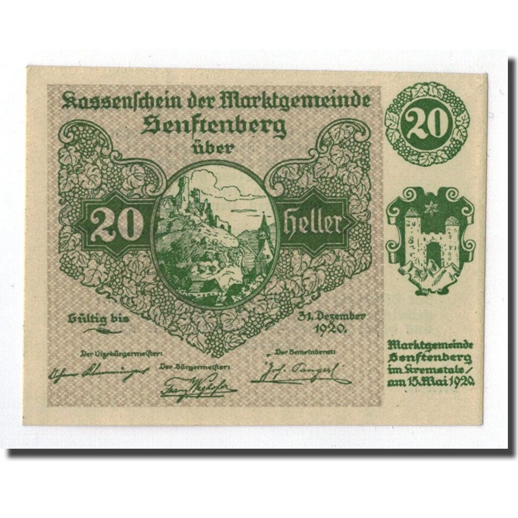 Geldschein, Österreich, Senftenberg, 20 Heller, paysage, 1920, 1920-05-15