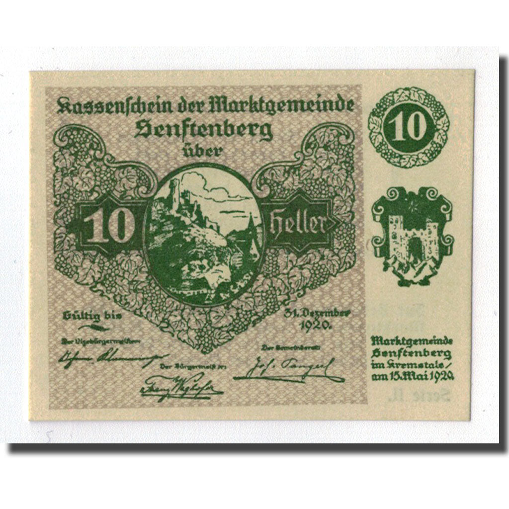 Geldschein, Österreich, Senftenberg, 10 Heller, paysage, 1920, 1920-05-15
