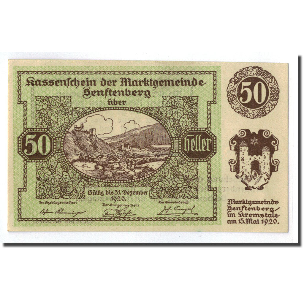 Geldschein, Österreich, Senftenberg, 50 Heller, paysage 1, 1920, 1920-05-15
