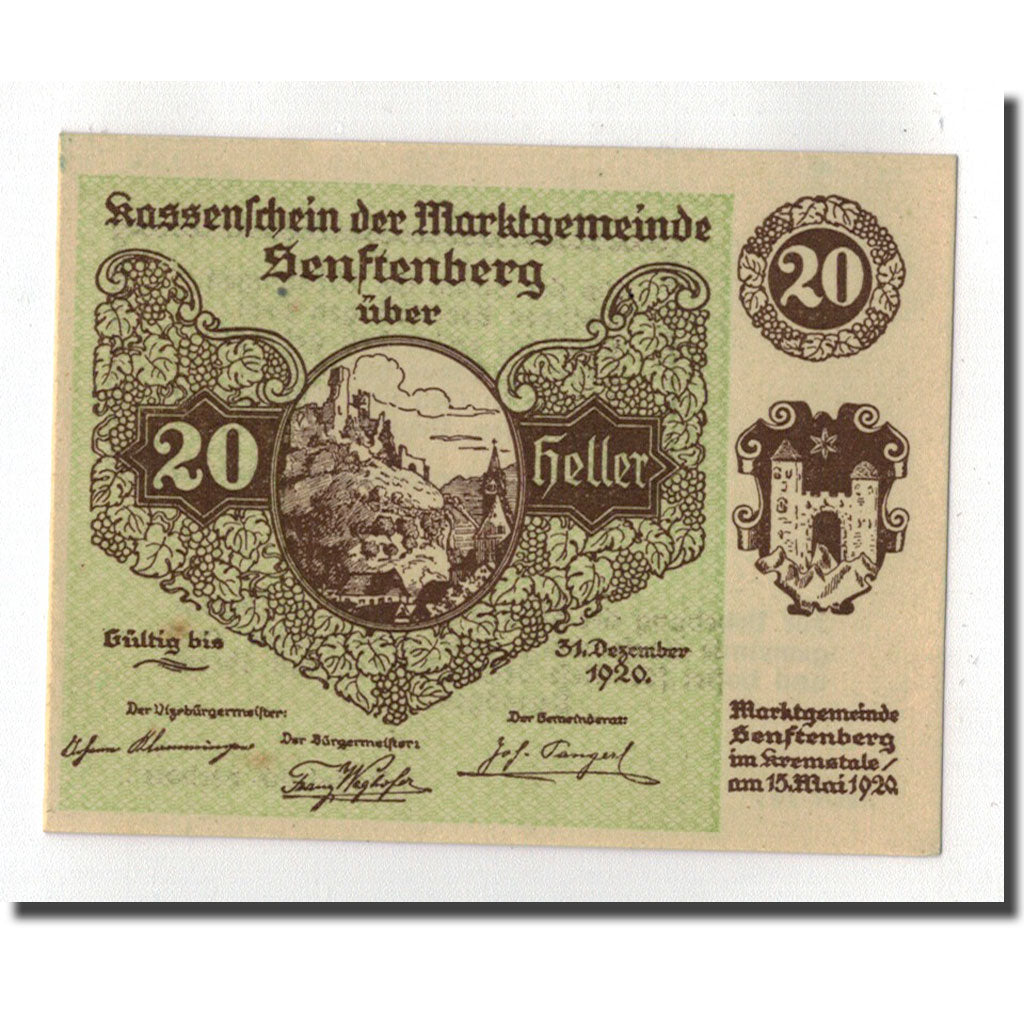 Geldschein, Österreich, Senftenberg, 20 Heller, paysage 1, 1920, 1920-05-15