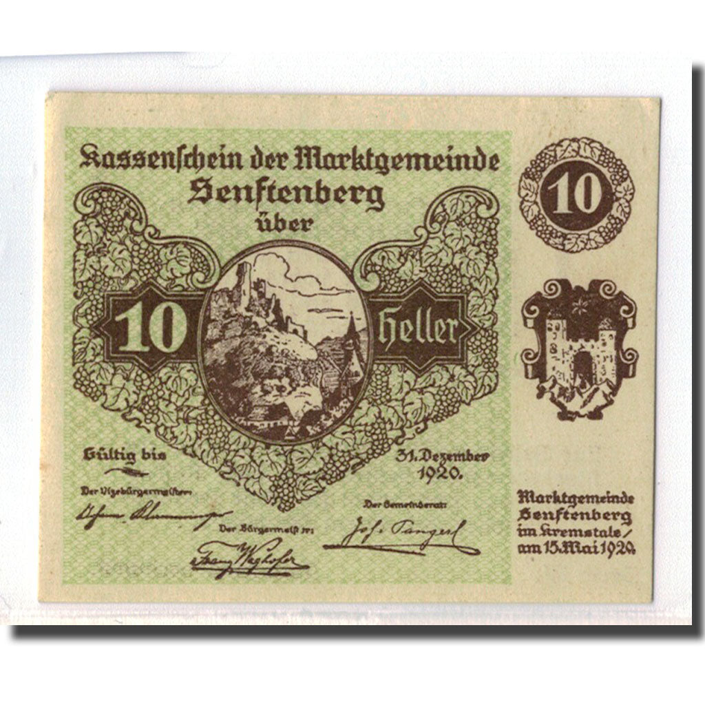 Geldschein, Österreich, Senftenberg, 10 Heller, paysage 1, 1920, 1920-05-15