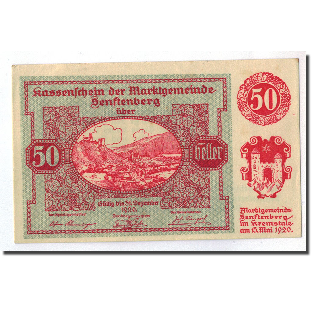 Geldschein, Österreich, Senftenberg, 50 Heller, paysage 3, 1920, 1920-05-15