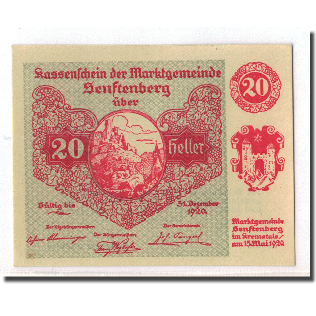 Geldschein, Österreich, Senftenberg, 20 Heller, paysage 3, 1920, 1920-05-15