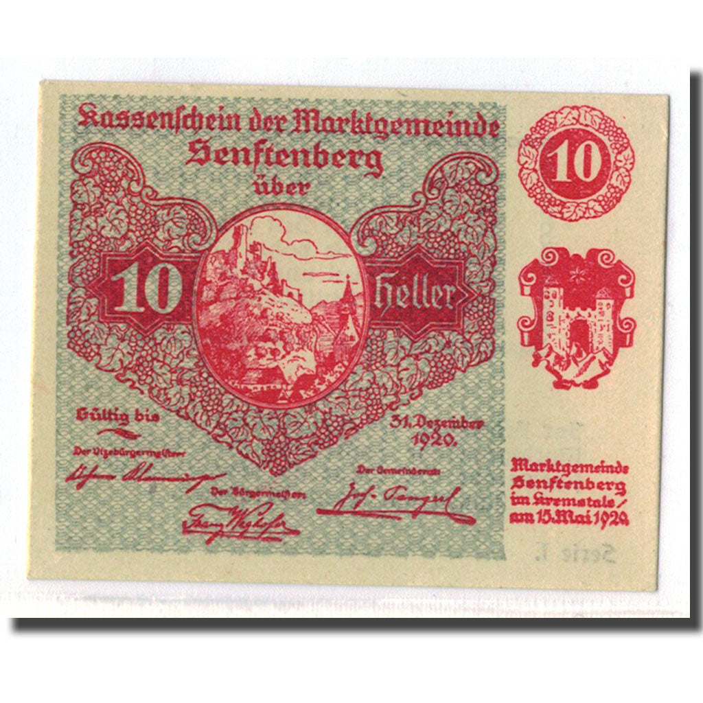 Geldschein, Österreich, Senftenberg, 10 Heller, paysage 3, 1920, 1920-05-15