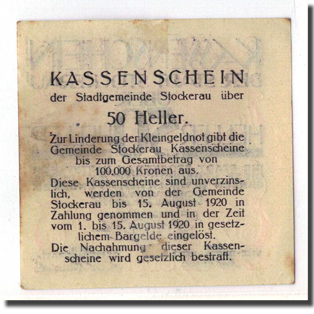 Geldschein, Österreich, Stockerau, 50 Heller, graphique, 1919, 1919-12-03