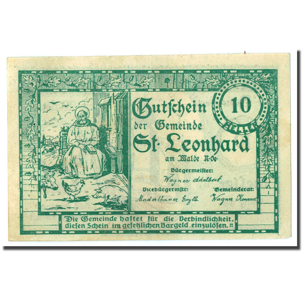 Geldschein, Österreich, St Leonhard am Walde, 10 Heller, Eglise, UNZ-