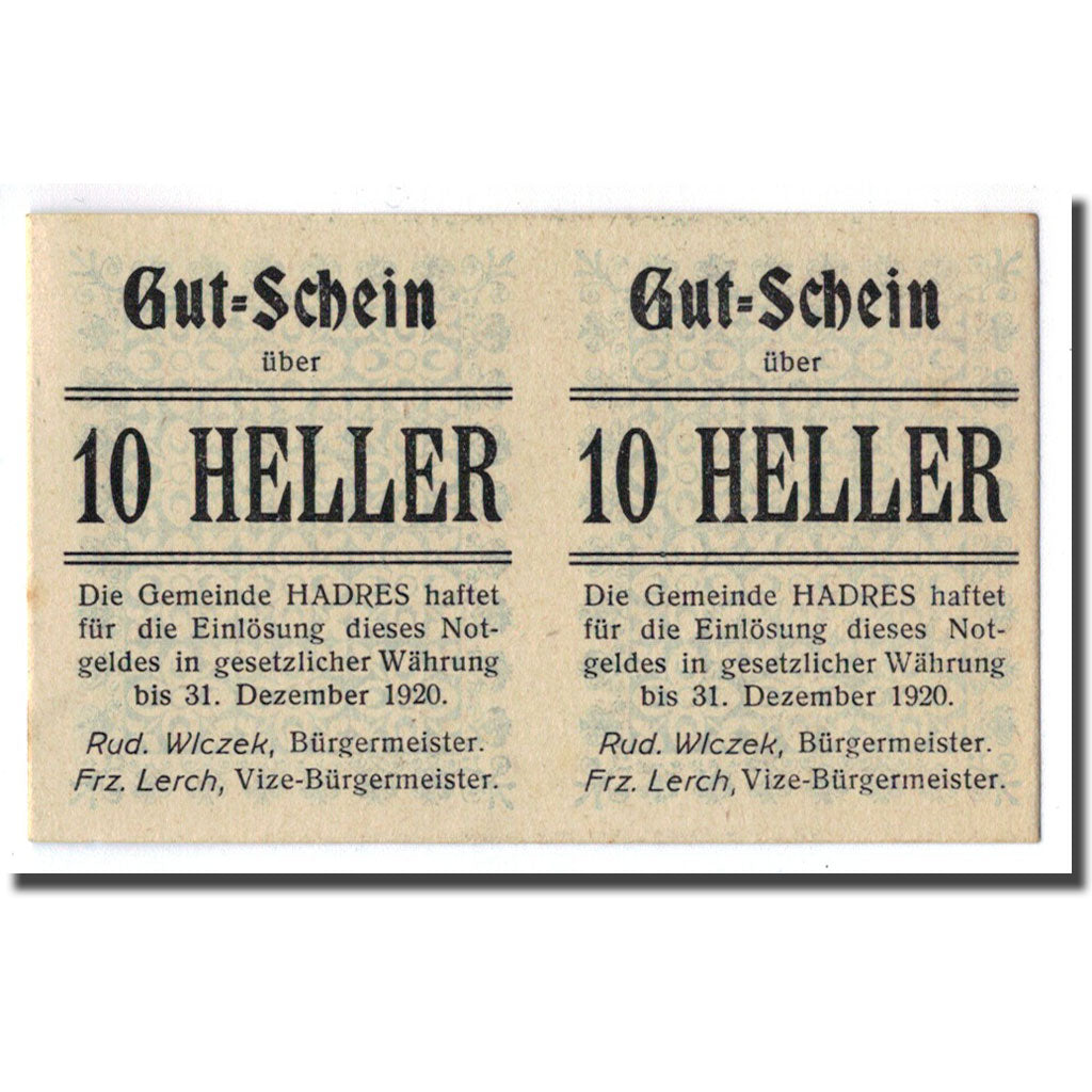 Geldschein, Österreich, Hadres, 10 Heller, Citation, UNZ-, Mehl:328