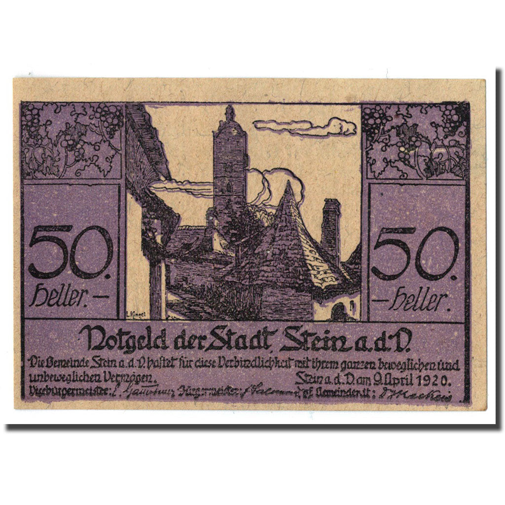 Geldschein, Österreich, Stein an der Donau, 50 Heller, paysage, 1920