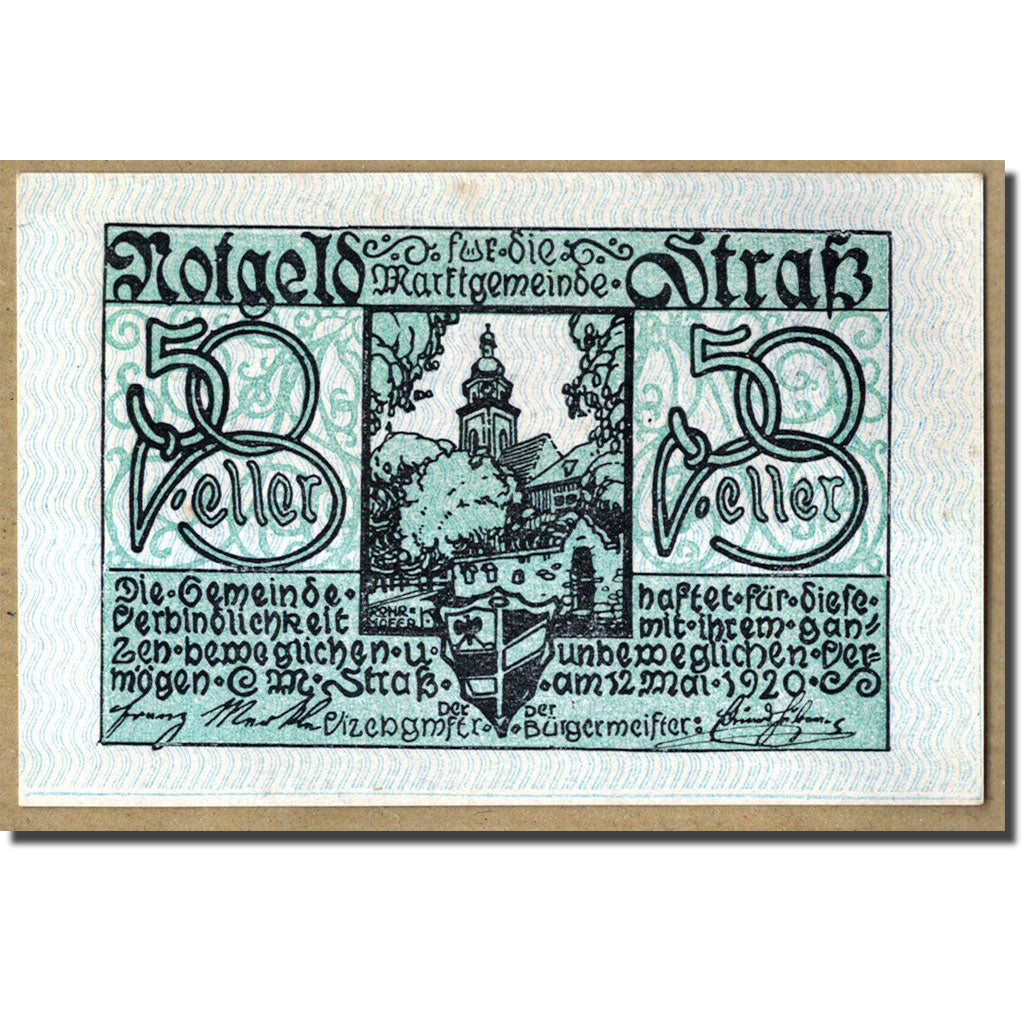 Geldschein, Österreich, Strass, 50 Heller, paysage, 1920, 1920-05-12, UNZ-