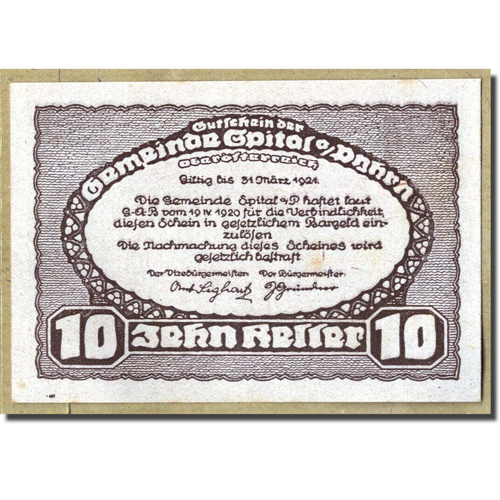 Geldschein, Österreich, Spital am Pyhrn, 10 Heller, paysage, 1920, 1920-04-19