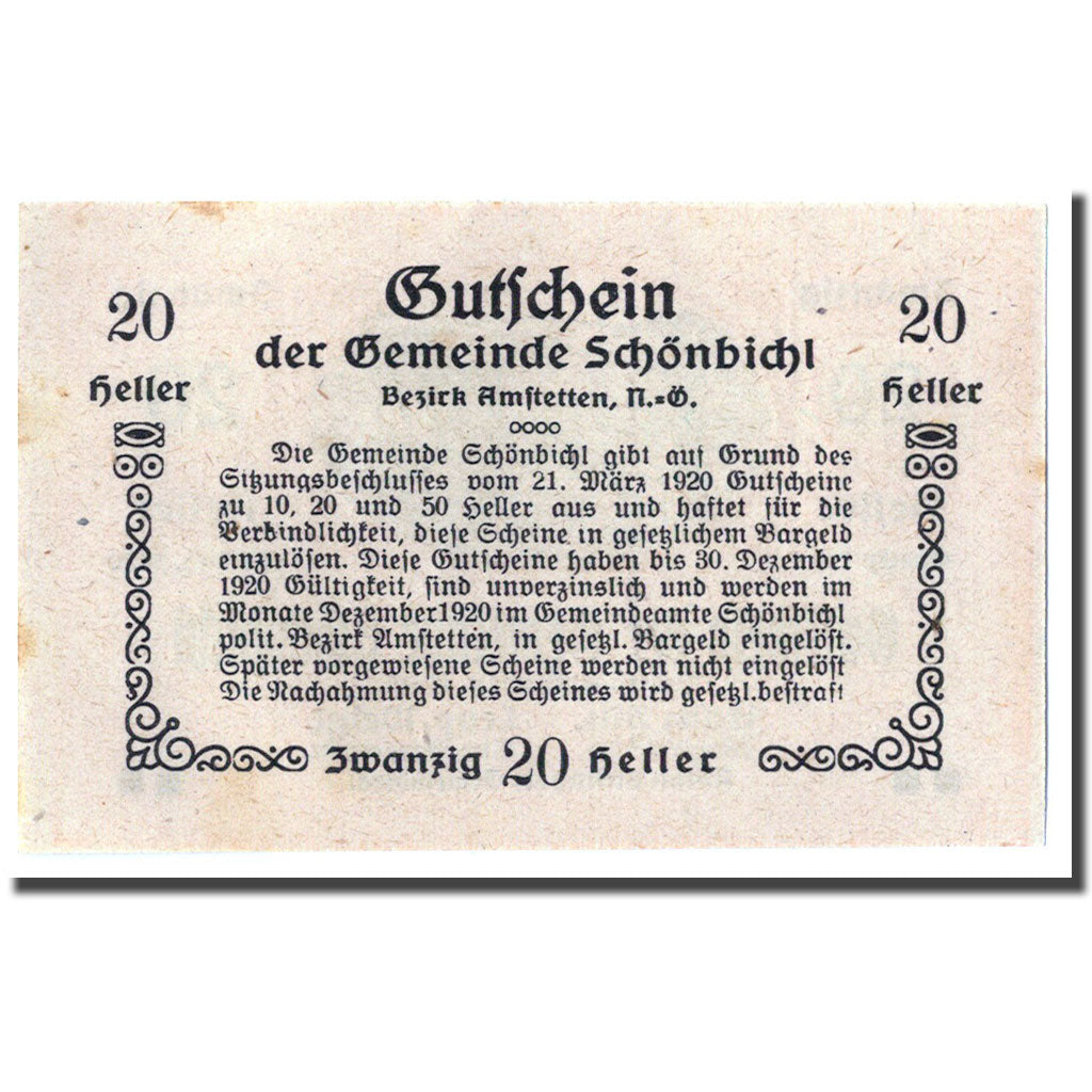 Geldschein, Österreich, Schonbichl, 20 Heller, agriculteur, 1920, 1920-03-21