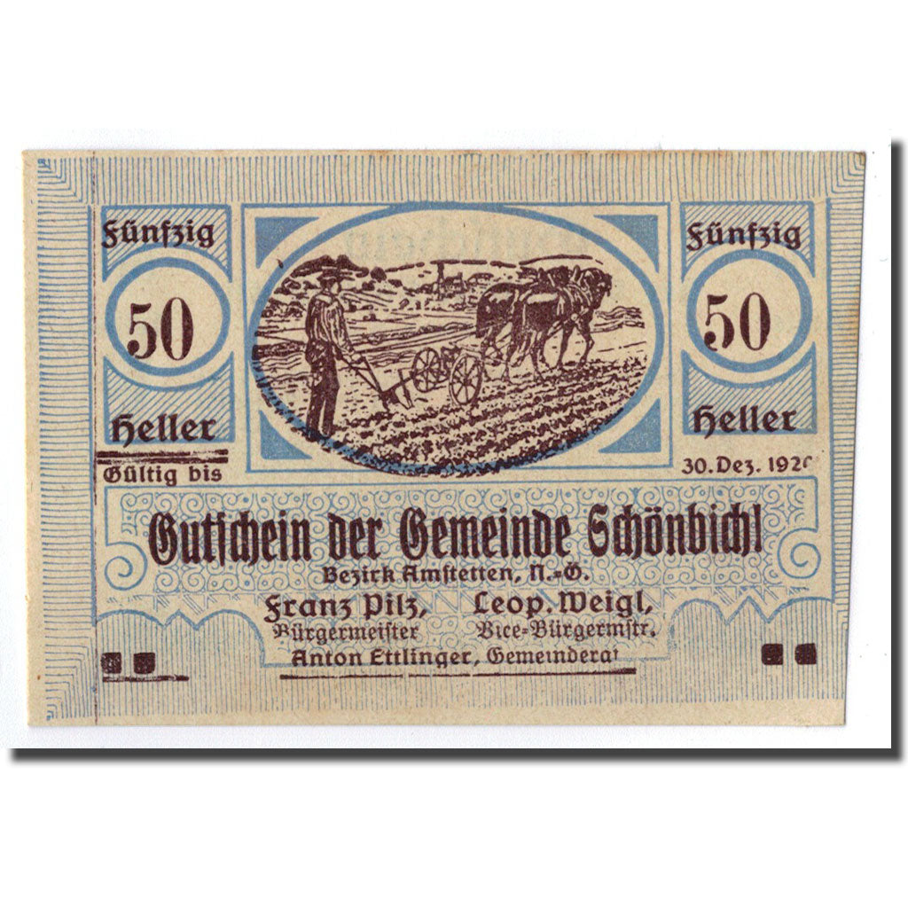 Geldschein, Österreich, Schonbichl, 50 Heller, agriculteur, 1920, 1920-03-21