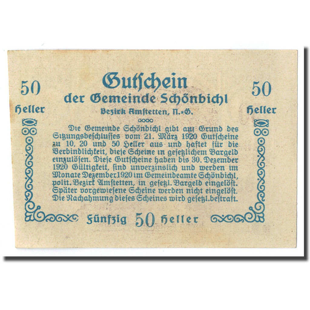 Geldschein, Österreich, Schonbichl, 50 Heller, agriculteur, 1920, 1920-03-21