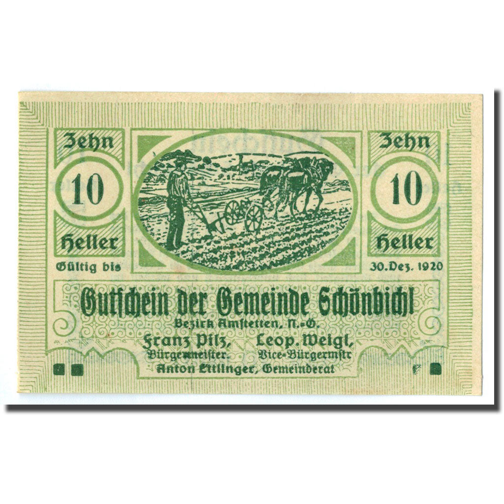 Geldschein, Österreich, Schonbichl, 10 Heller, agriculteur, 1920, 1920-03-21
