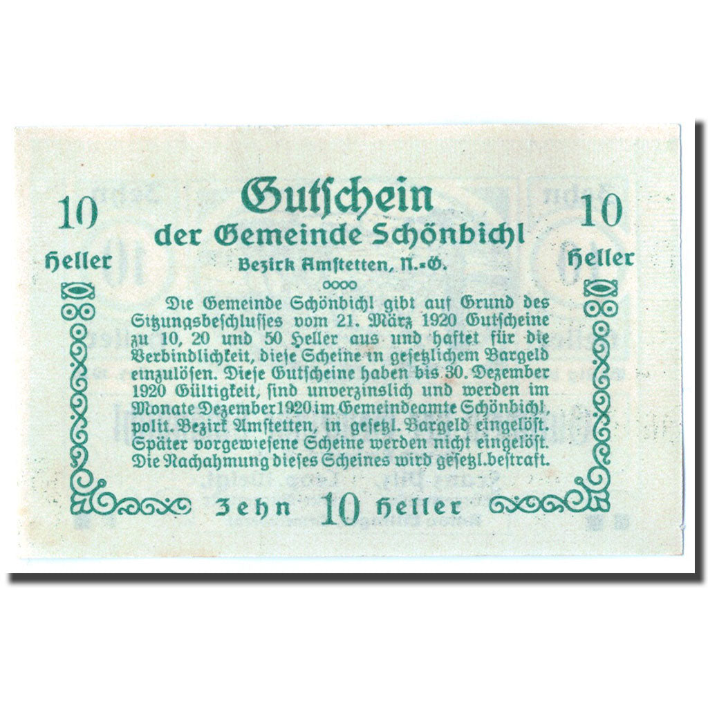 Geldschein, Österreich, Schonbichl, 10 Heller, agriculteur, 1920, 1920-03-21