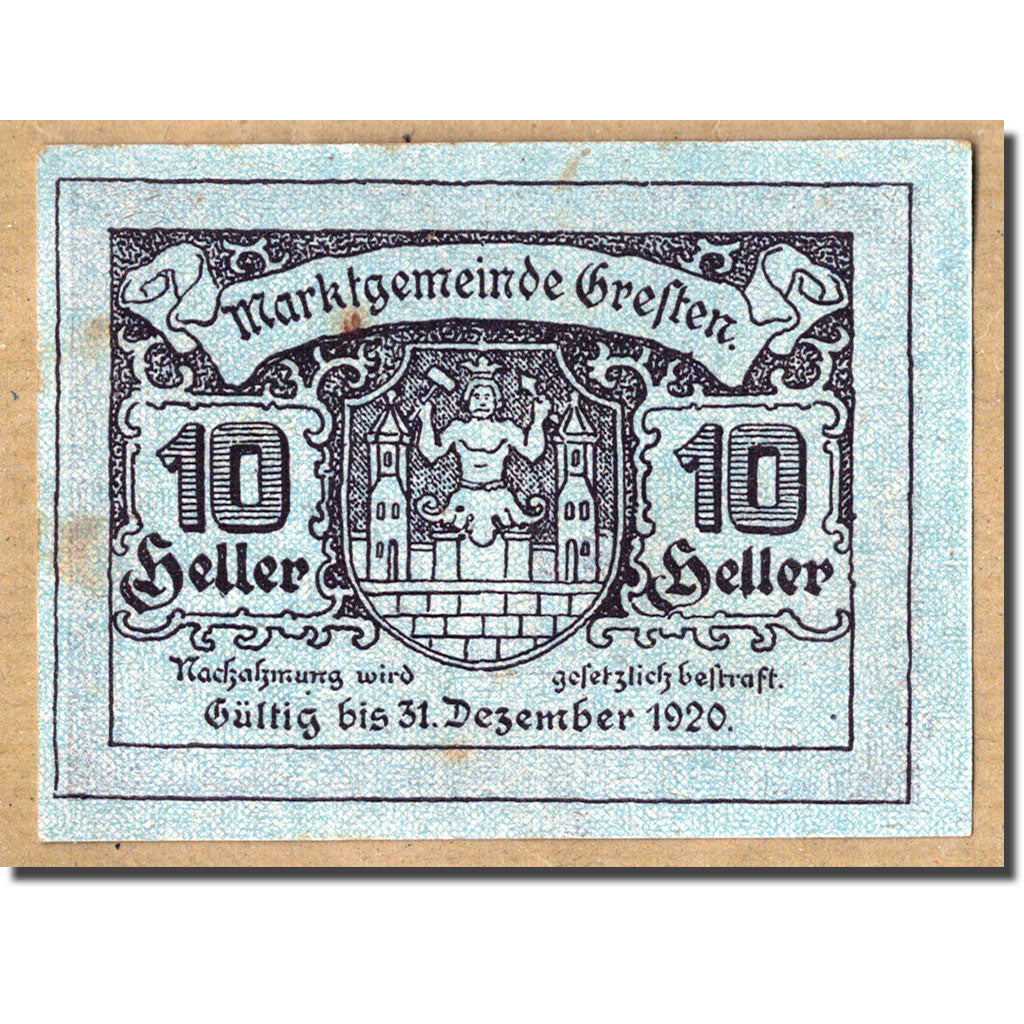 Geldschein, Österreich, Gresten, 10 Heller, Ecusson, 1920, 1920-12-31, UNZ-