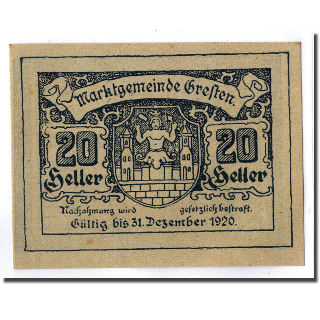 Geldschein, Österreich, Gresten, 20 Heller, Ecusson, 1920, 1920-12-31, UNZ-