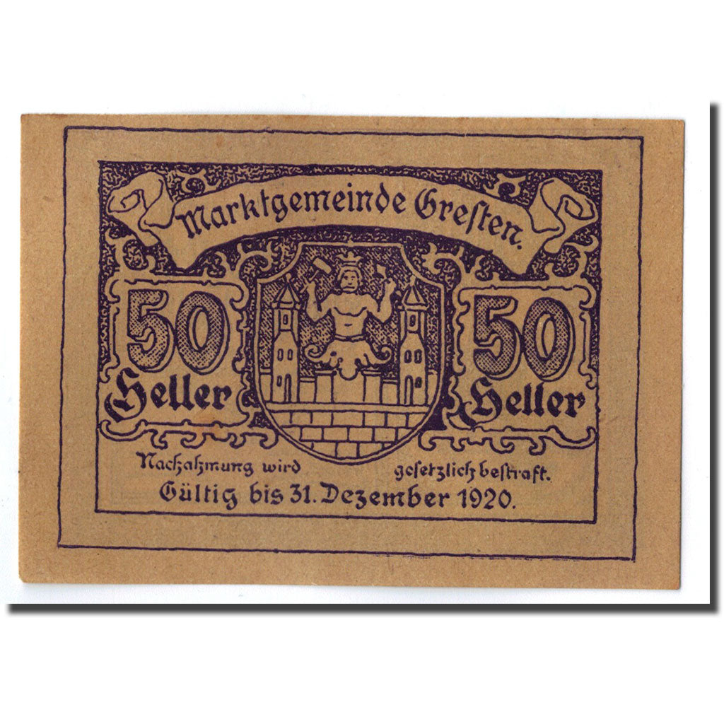 Geldschein, Österreich, Gresten, 50 Heller, Ecusson, 1920, 1920-12-31, UNZ-