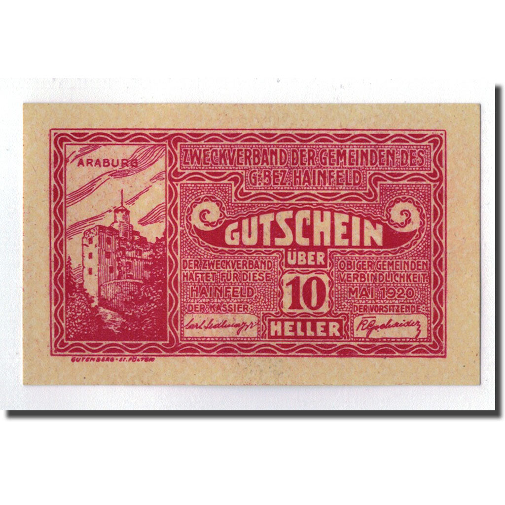 Geldschein, Österreich, Hainfeld, 10 Heller, rempart, 1920, UNZ-, Mehl:340 a