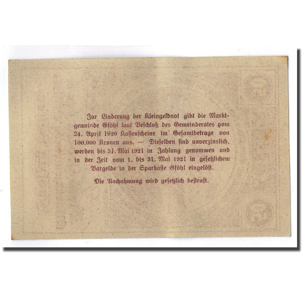 Geldschein, Österreich, Gföhl, 50 Heller, village, 1920, 1920-04-24, UNZ-
