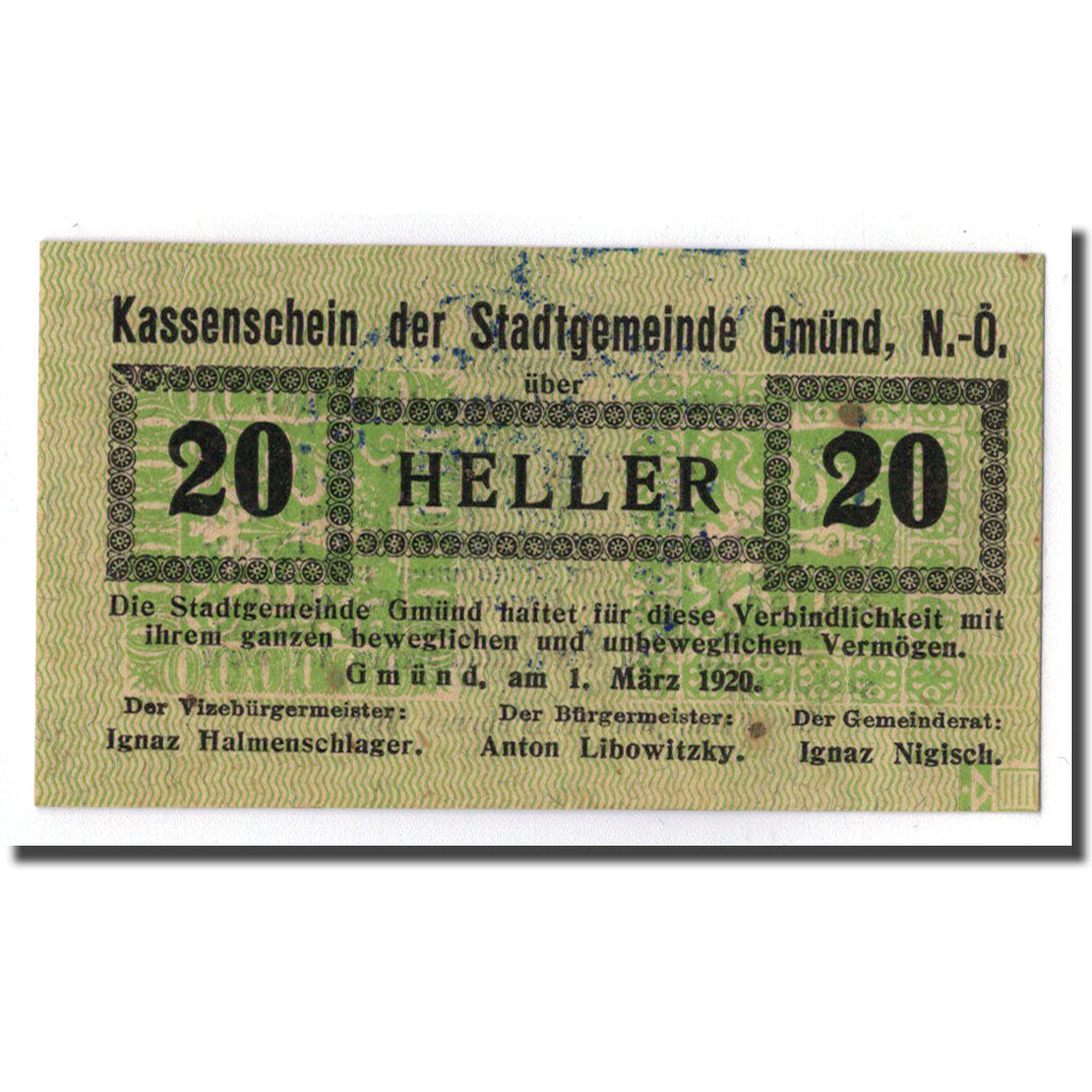 Geldschein, Österreich, Gmünd, 20 Heller, graphique, 1920, 1920-03-01, UNZ-