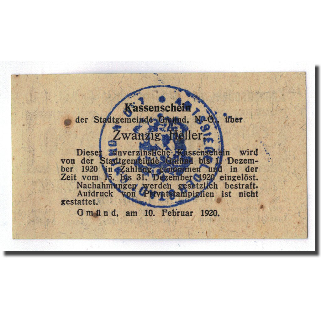 Geldschein, Österreich, Gmünd, 20 Heller, graphique, 1920, 1920-03-01, UNZ-