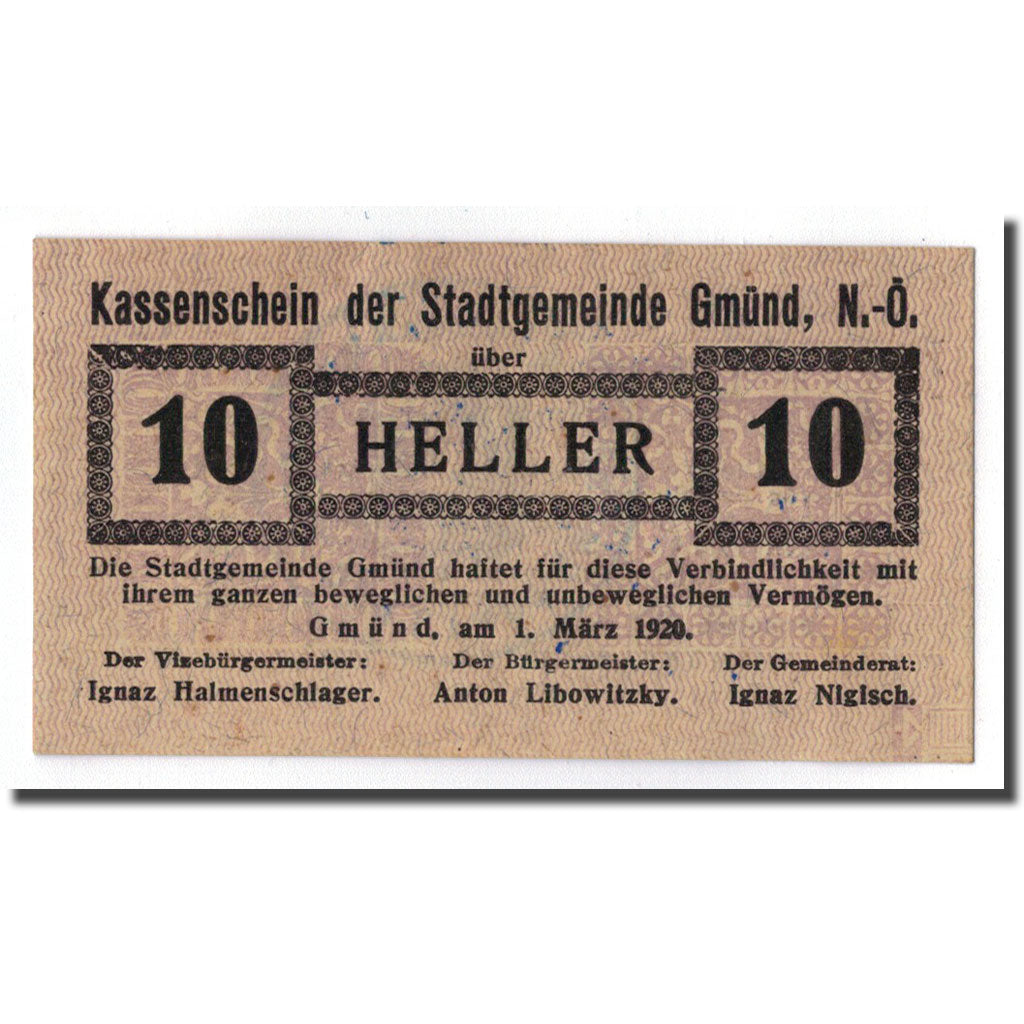 Geldschein, Österreich, Gmünd, 10 Heller, graphique, 1920, 1920-03-01, UNZ-
