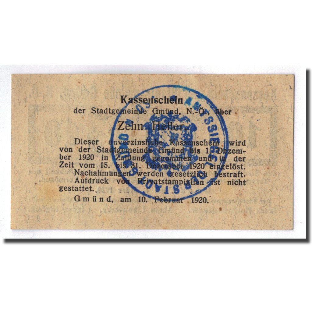 Geldschein, Österreich, Gmünd, 10 Heller, graphique, 1920, 1920-03-01, UNZ-
