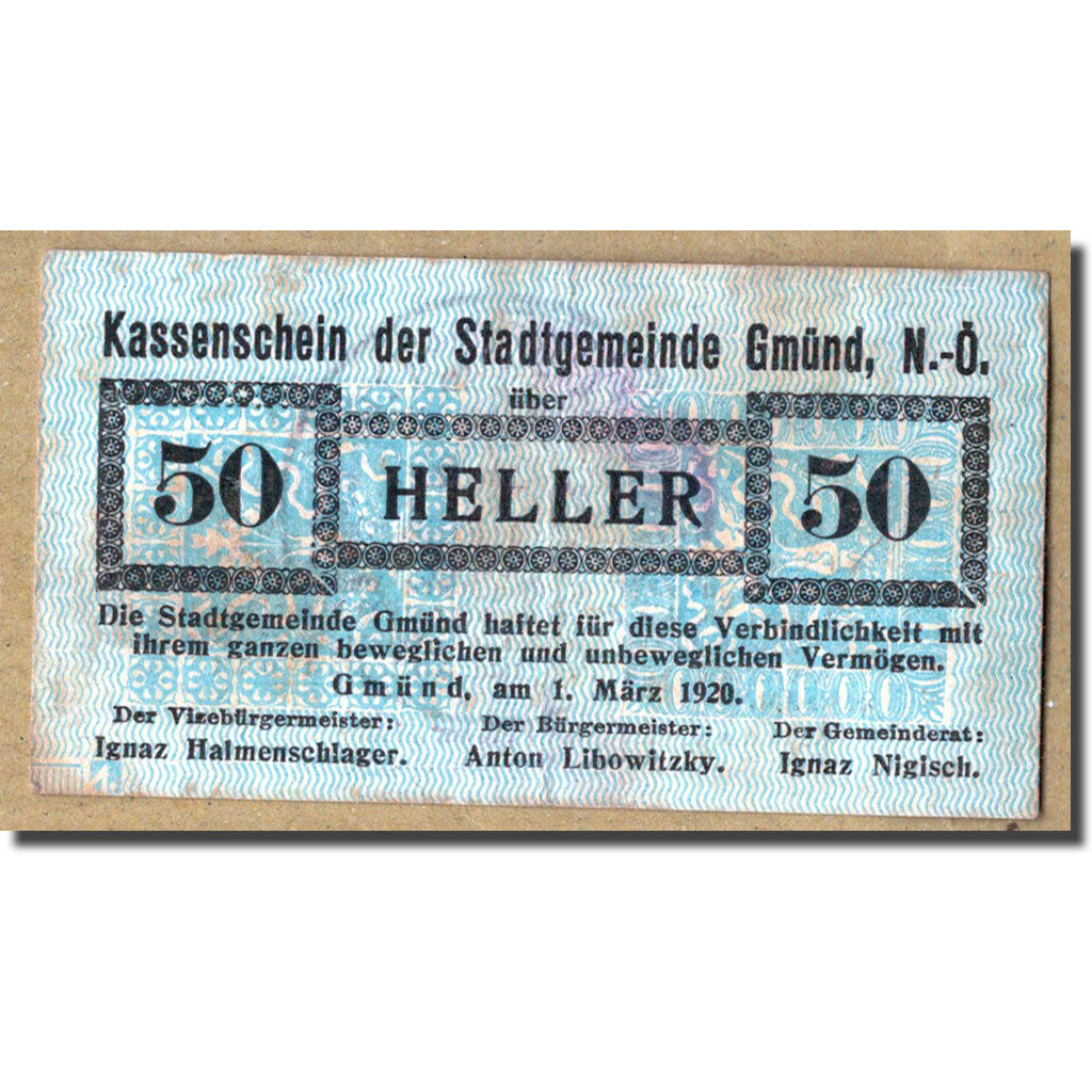 Geldschein, Österreich, Gmünd, 50 Heller, graphique, 1920, 1920-03-01, UNZ-