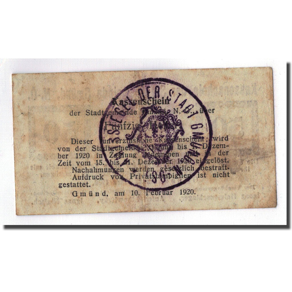 Geldschein, Österreich, Gmünd, 50 Heller, graphique, 1920, 1920-03-01, UNZ-