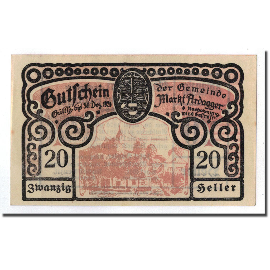 Geldschein, Österreich, Ardagger, 20 Heller, paysage, 1920, 1920-04-20, UNZ-