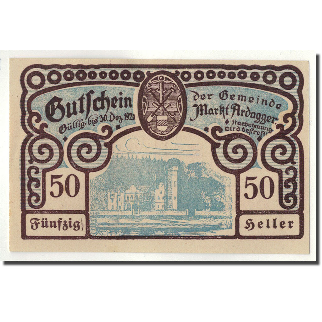 Geldschein, Österreich, Ardagger, 50 Heller, paysage, 1920, 1920-04-20, UNZ-