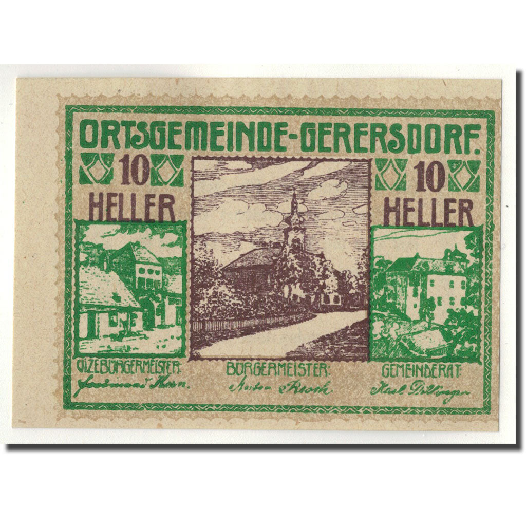 Geldschein, Österreich, Gerersdorf, 10 Heller, paysage, 1920, 1920-09-15, UNZ-
