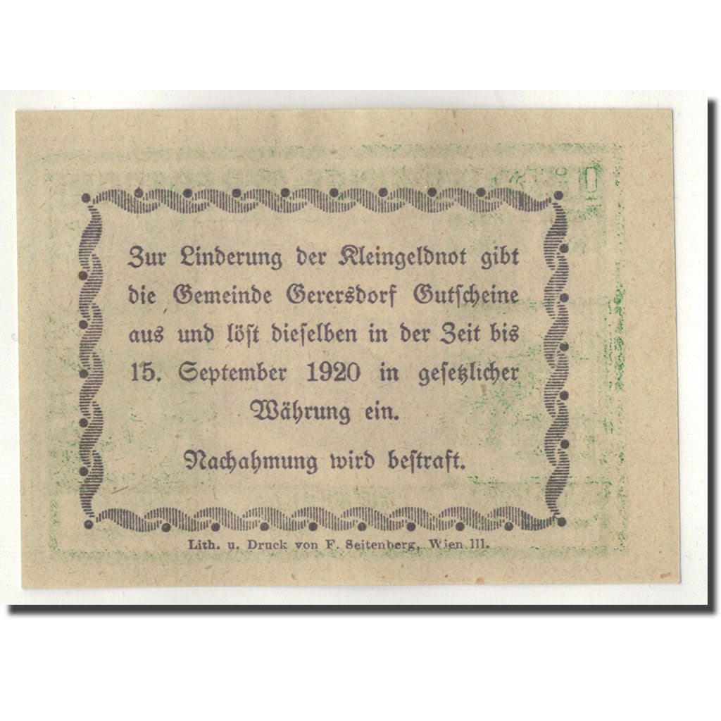 Geldschein, Österreich, Gerersdorf, 10 Heller, paysage, 1920, 1920-09-15, UNZ-