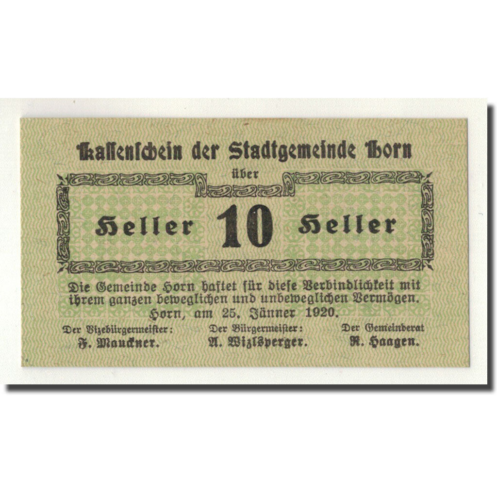 Geldschein, Österreich, Horn, 10 Heller, graphique, 1920, 1920-01-25, UNZ-