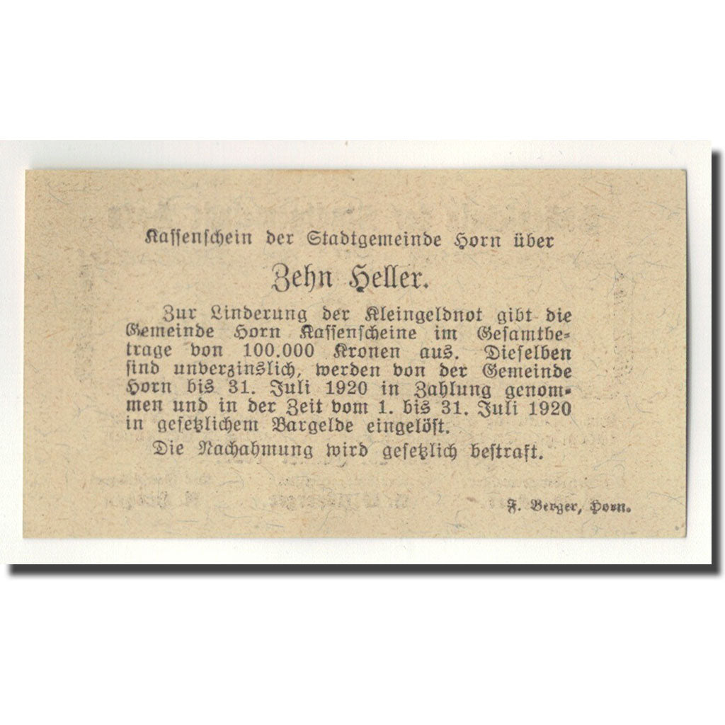 Geldschein, Österreich, Horn, 10 Heller, graphique, 1920, 1920-01-25, UNZ-