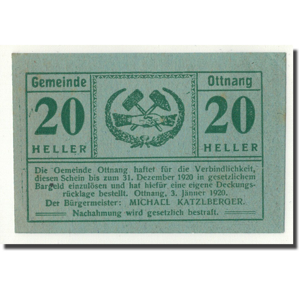 Geldschein, Österreich, Ottnang, 20 Heller, mains, 1920, 1920-01-03, UNZ-