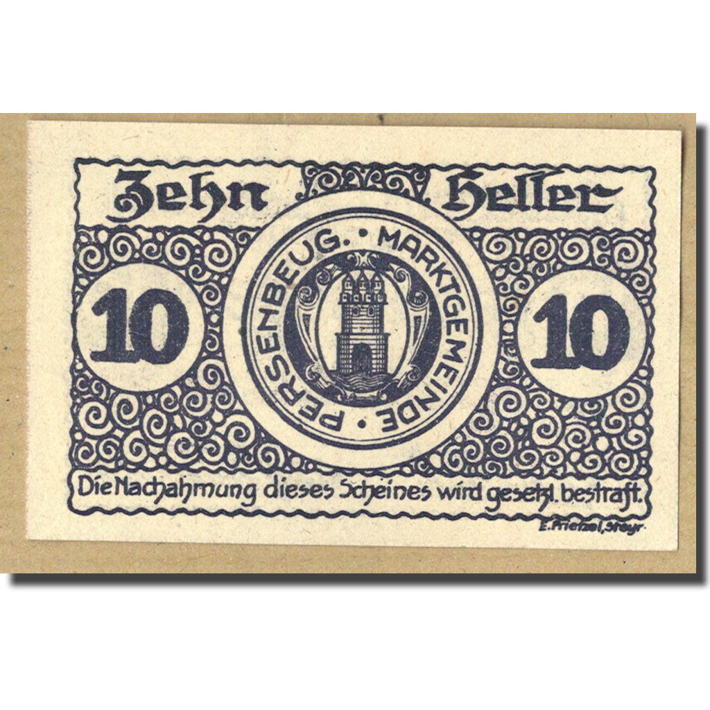 Geldschein, Österreich, Persenbeug, 10 Heller, château, UNZ-, Mehl:735.1