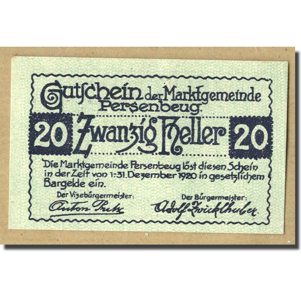 Geldschein, Österreich, Persenbeug, 20 Heller, château, UNZ-, Mehl:735.1