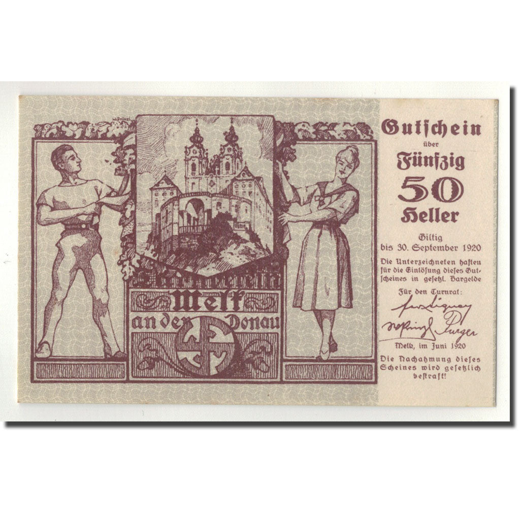 Geldschein, Österreich, Melk, 50 Heller, château, 1920, 1920-09-30, UNZ-